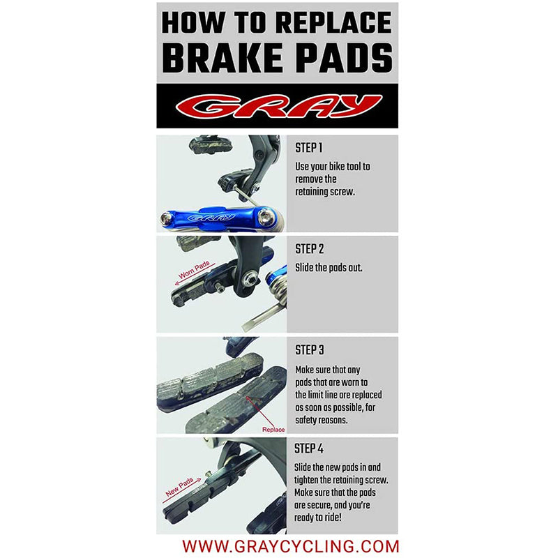 Gray Road Bike Brake Pads for Carbon Wheels