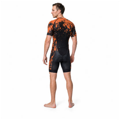 Men's Elite Short Sleeve Tri Suit - Amber Splash - Athlete Back Three-Quarter