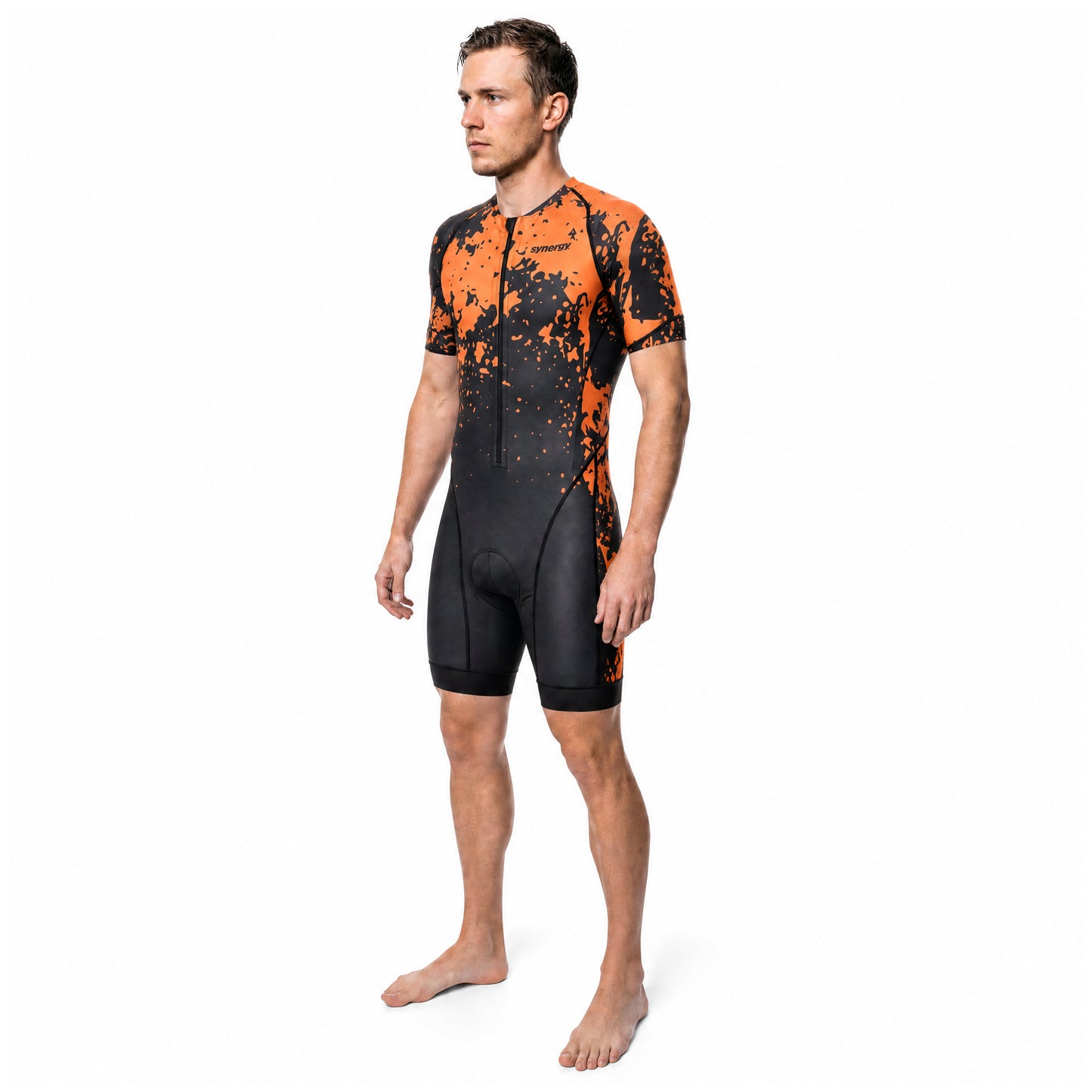 Men's Elite Short Sleeve Tri Suit - Amber Splash - Athlete Front Three-Quarter