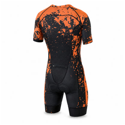 Men's Elite Short Sleeve Tri Suit - Amber Splash - Ghost Mannequin Back Three-Quarter