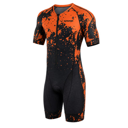 Men's Elite Short Sleeve Tri Suit - Amber Splash - Ghost Mannequin Front Three-Quarter