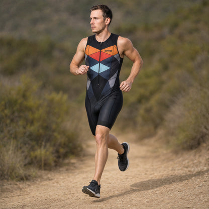 Men's Elite Sleeveless Tri Suit - Prism Multicolor - Trail Running Front