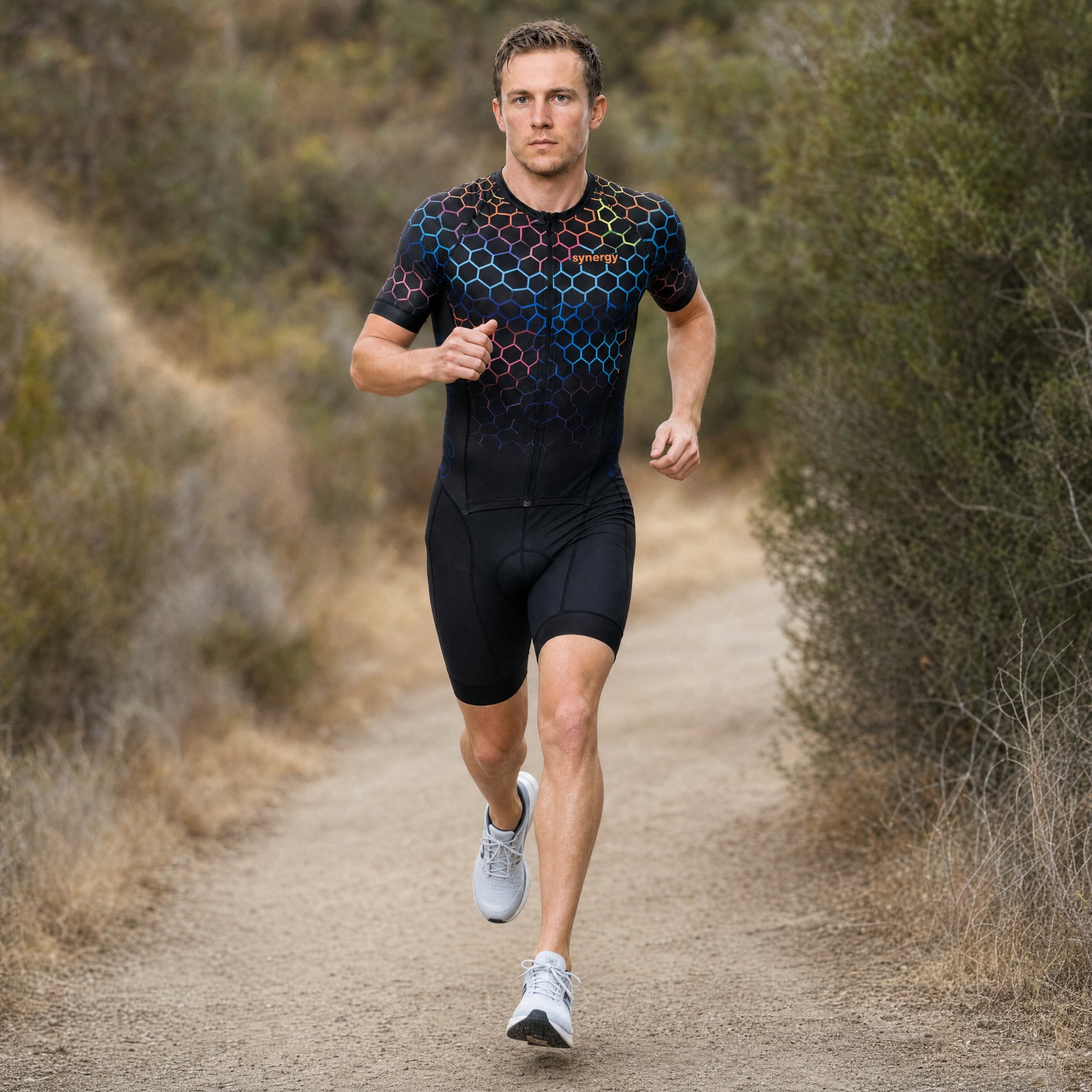 Men's Pro 3.0 Short Sleeve Tri Suit - Fusion - Kinetic Hive - Running - Front