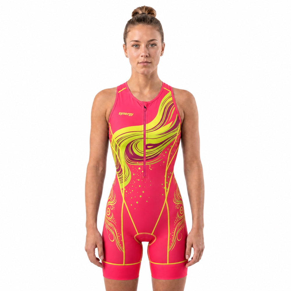 Damen Elite Ärmelloser Racerback Triathlon-Einteiler - Tourmaline Pink Metal