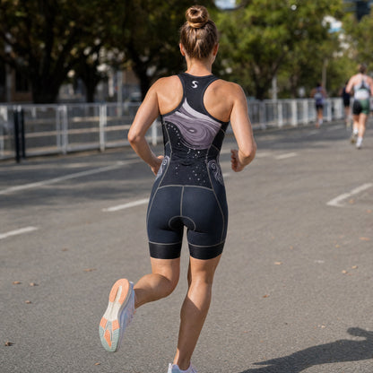 Women's Elite Sleeveless Racerback Tri Suit - Basalt Black Gloss - Running - Back