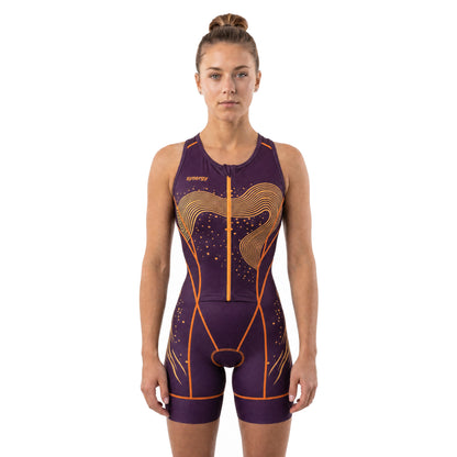 Women's Pro Sleeveless Racerback Tri Suit - Aurora Purple Gold - Front