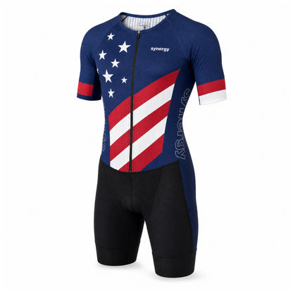 Men's Pro 3.0 Short Sleeve Tri Suit - Fusion - Stars & Synergy - Ghost Mannequin - Front Three Quarter